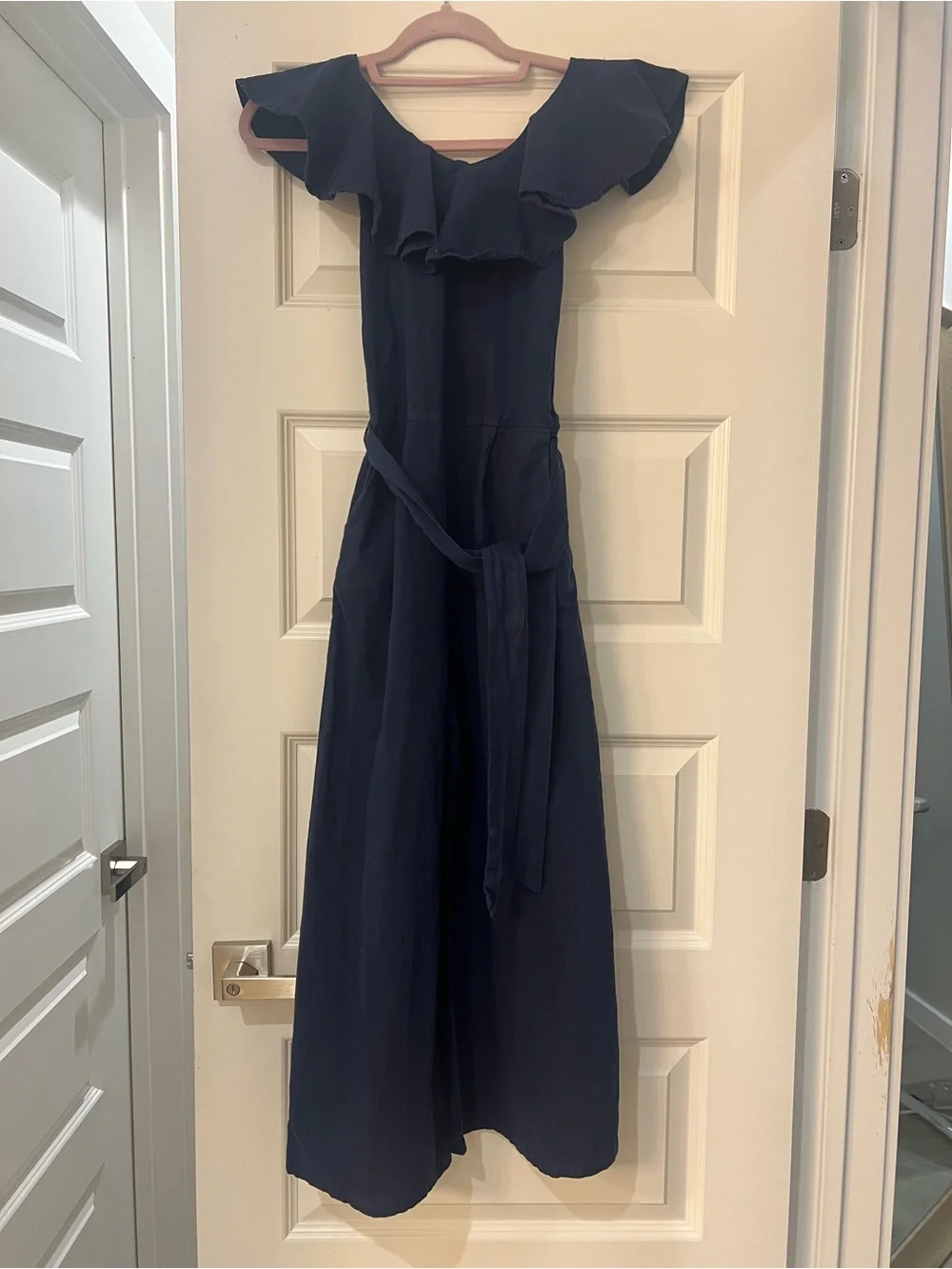 Habitual Navy Smocked Jumpsuit with Wide Legs